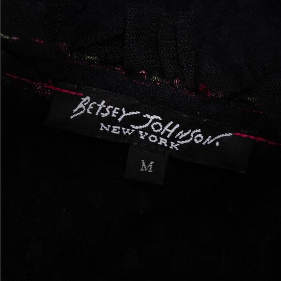 Betsey Johnson Vintage Y2K Swiss Dot Floral Applique Mesh Cropped Cardigan SZ M - Picture 5 of 5